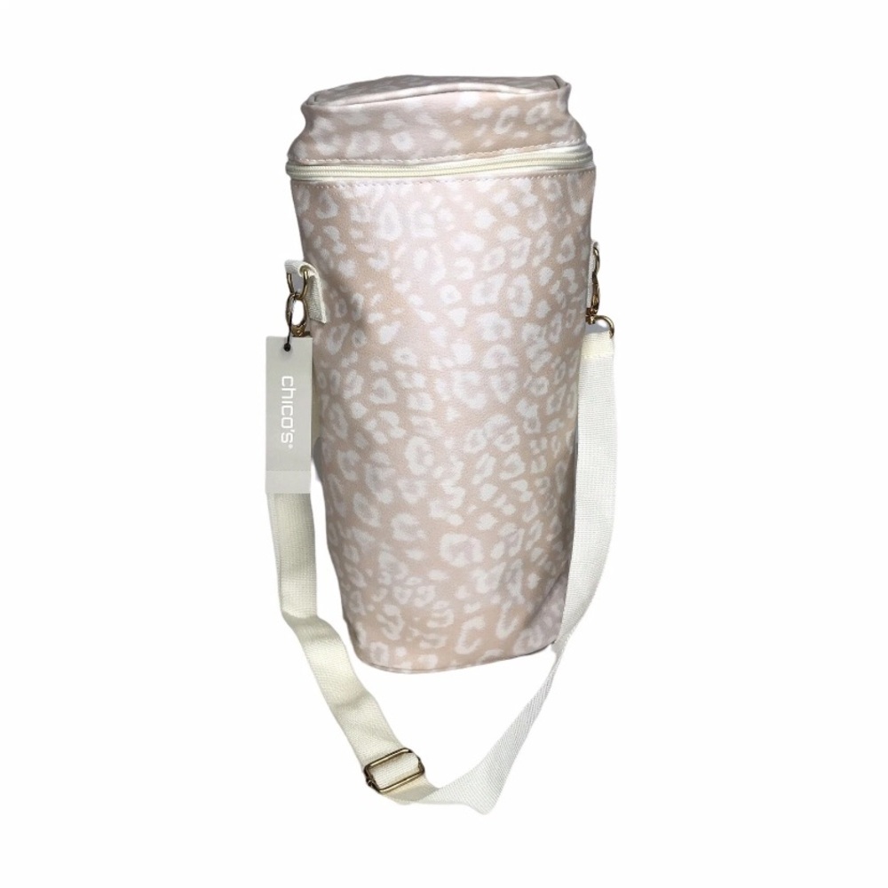 Chicos Wine Bottle Insulated Cooler Bag Tote Snow Leopard Adjustable Strap NWT